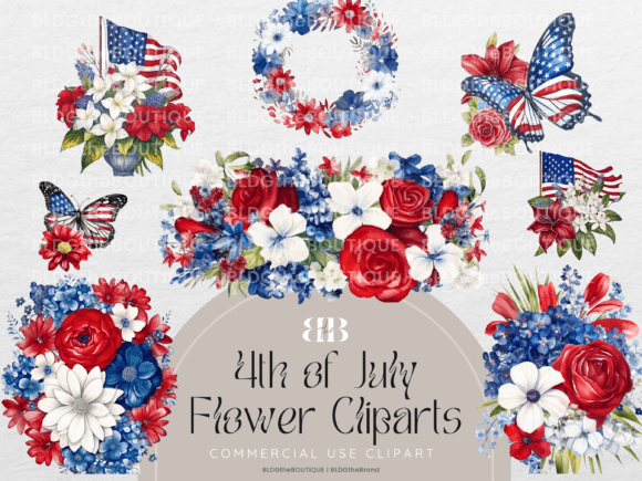 4th of July Patriotic Floral Clipart PNG Graphics