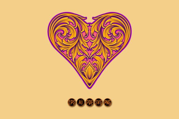 Antique Elegance Floral Heart Graphics & Illustrations