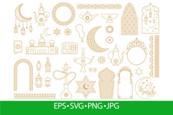 Arabic Oriental Muslim Golden Floral Graphics & Illustrations