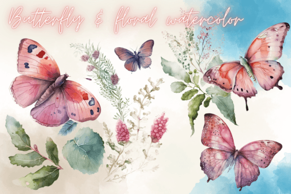Butterfly Floral Watercolor Graphics & Illustrations