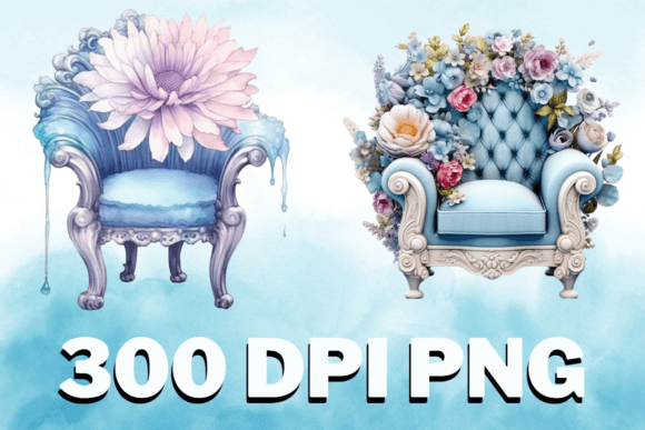 Chair Floral Watercolor Clipart Set V05: Graphics and Illustrations
