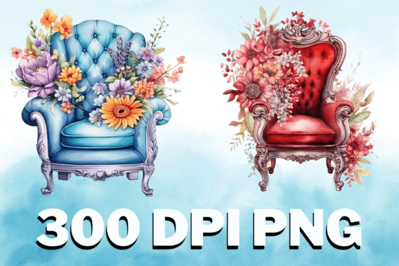 Chair Floral Watercolor Clipart Set V10 Graphics