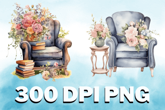 Chair Floral Watercolor Clipart Set V14: Graphics & Illustrations