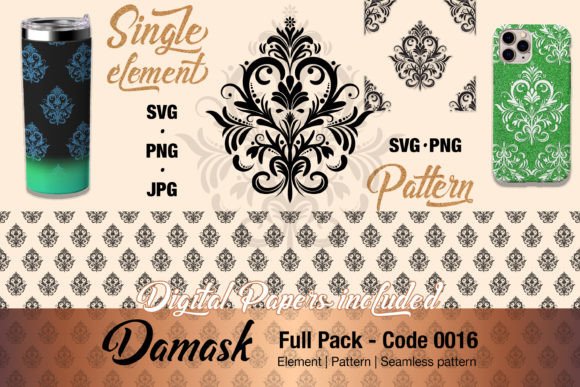 Floral Damask Motif Element Pack - 0016 Graphics & Illustrations