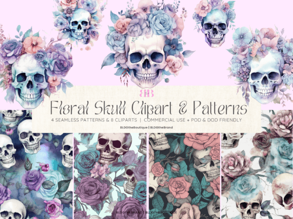 Floral Skull Graphics: Brand Illustrations
