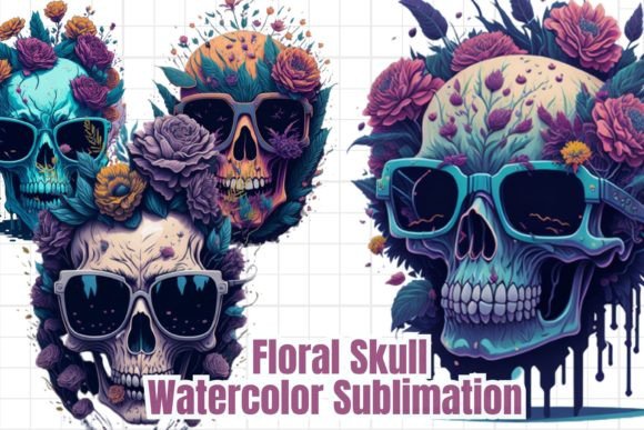 Floral Skull Watercolor Sublimation SVG Graphics & Illustrations