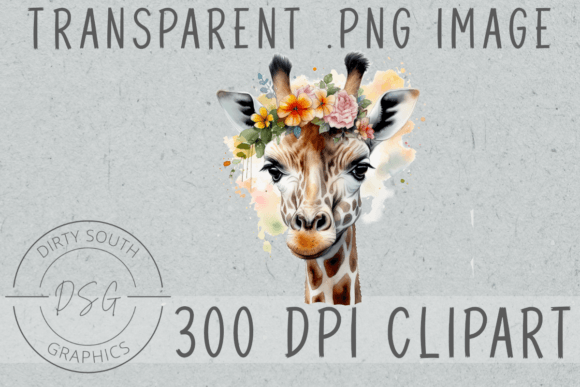 Floral Watercolor Giraffe Clip Art: Graphics and Illustrations