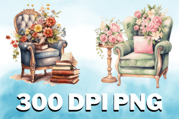 Reviewing Chair Floral Watercolor Clipart Set V15 for Embroidery