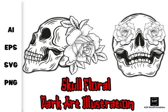 Skull Floral Dark Art Illustration V3 Graphics