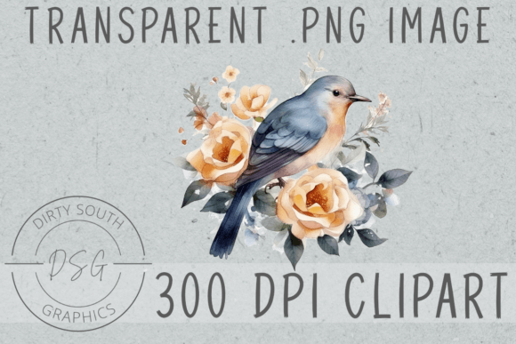 Watercolor Floral Bird Clip Art: Graphics & Illustrations